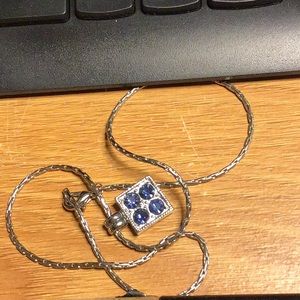 Silver Metal chain Necklace  4 very dark blue rhinestones & extension chain NWOT